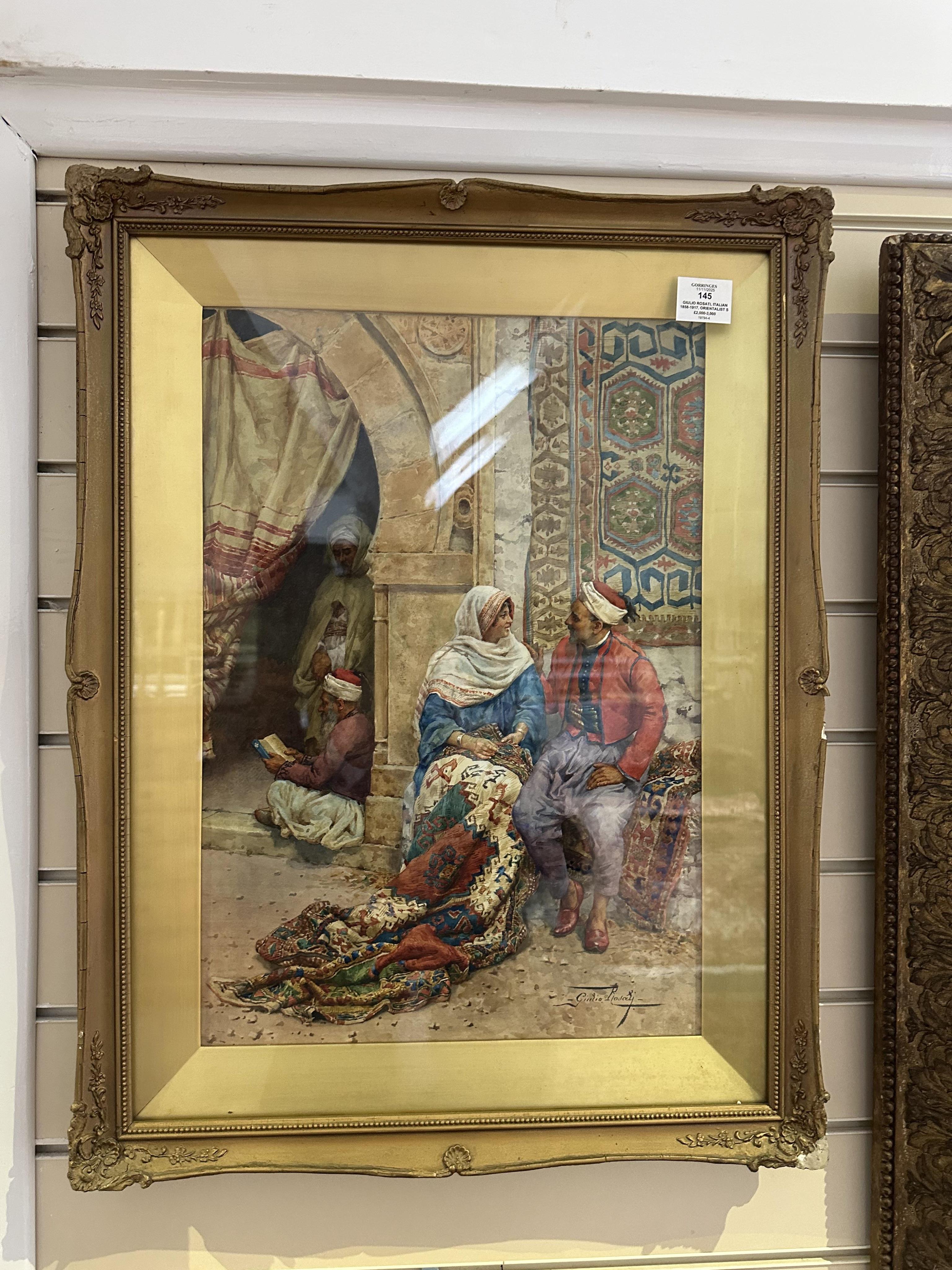 Giulio Rosati, Italian 1858-1917, Orientalist study, figures before an archway